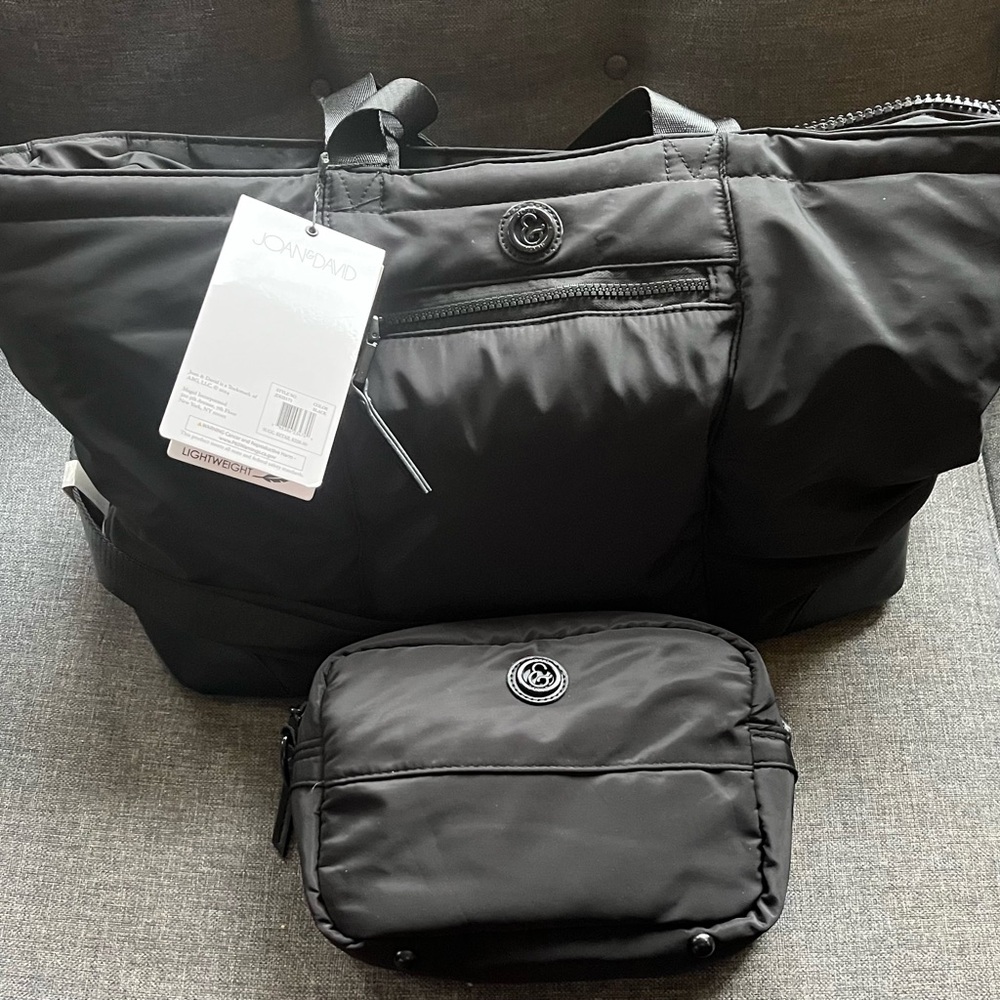 NWT Joan & David Black Satchel and Crossbody Set Lightweight Padded Nylon